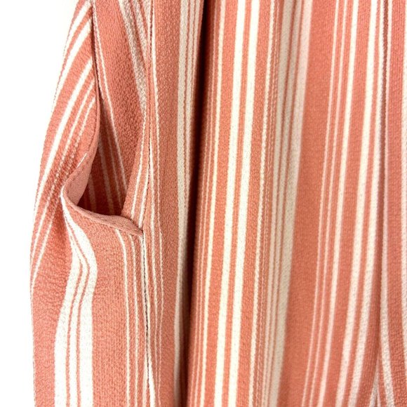 As U Wish Spaghetti Straps, Built in Bra Peach Pink Crepe Stripe Jumpsuit Sz XL - Picture 9 of 13